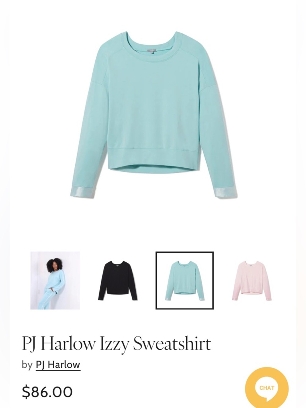 NWT PJ Harlow Izzy Sweatshirt - Light Aqua Size M